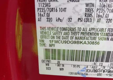 2011 Ford Escape Xlt from USA, damaged, VIN 1FMCU9DG9BKA30856